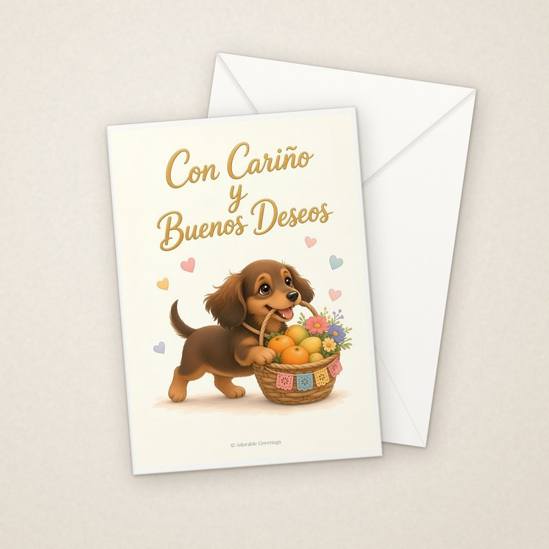 Con Cariño y Buenos Deseos (MEJ-09) greeting card with envelope, Adorable Greeting Cards by Melon Glow Books