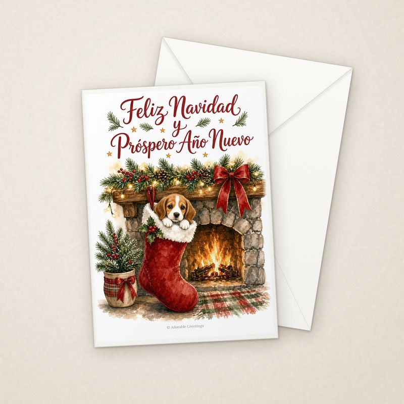 Feliz Navidad y Próspero Año Nuevo (NAV-04) greeting card with envelope, Adorable Greeting Cards by Melon Glow Books