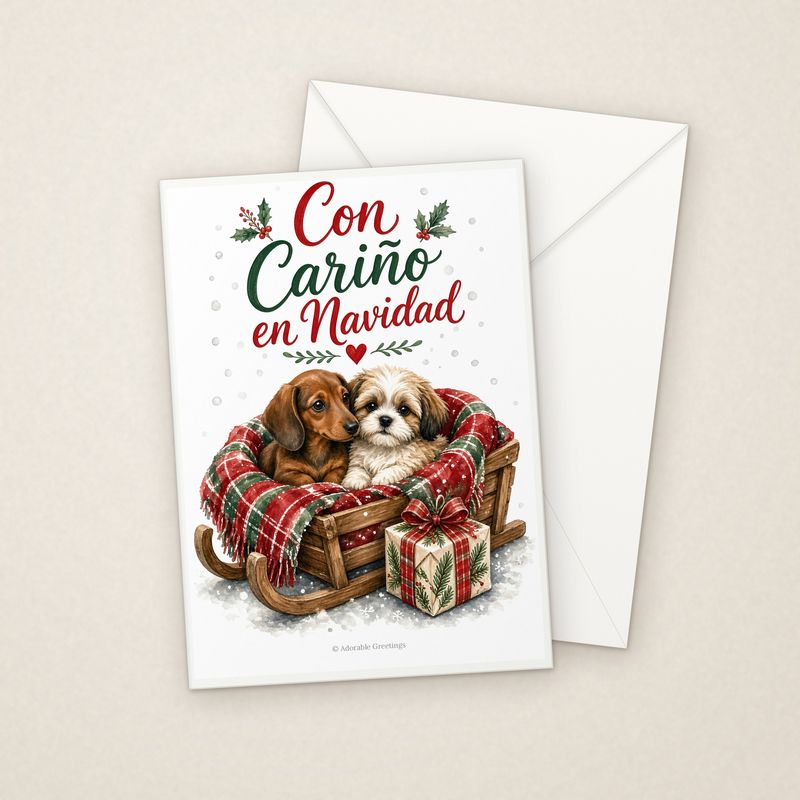 Con Cariño en Navidad (NAV-10) greeting card with envelope, Adorable Greeting Cards by Melon Glow Books