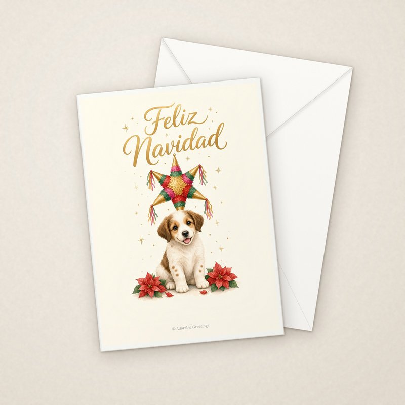 Feliz Navidad (NAV-11) greeting card with envelope, Adorable Greeting Cards by Melon Glow Books