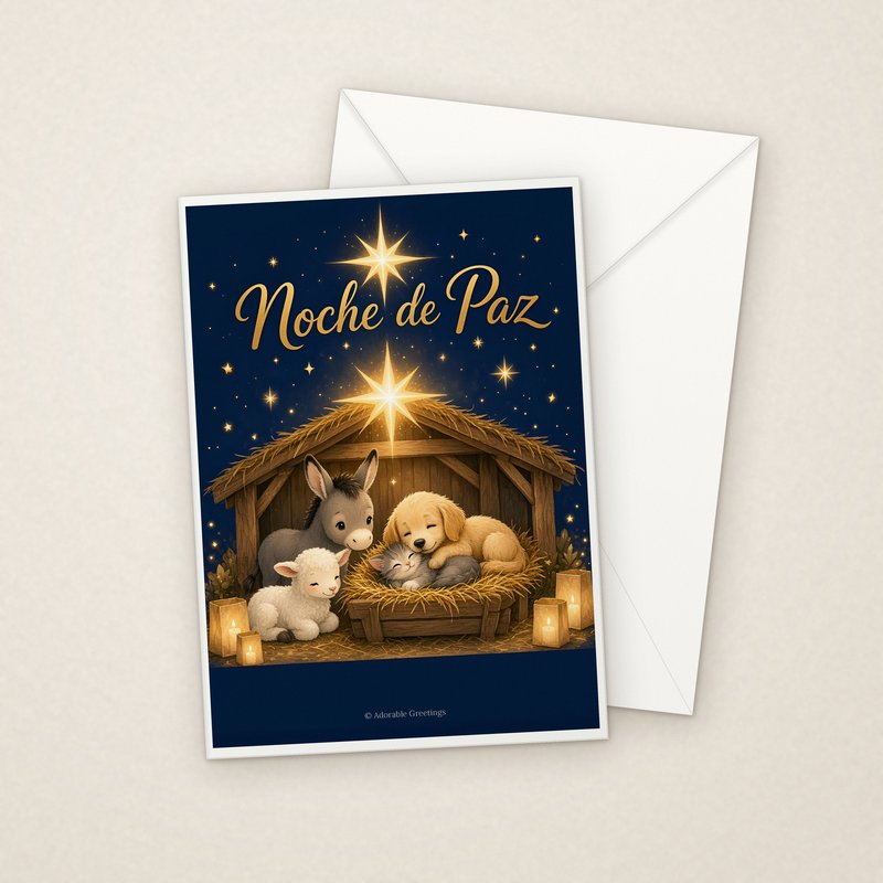 Noche de Paz (NAV-13) greeting card with envelope, Adorable Greeting Cards by Melon Glow Books