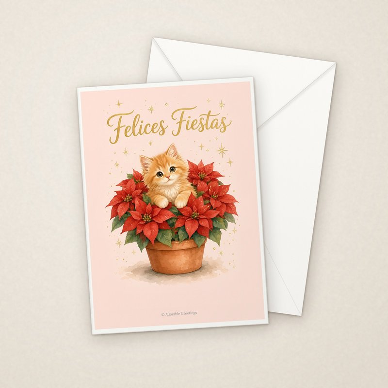 Felices Fiestas (NAV-14) greeting card with envelope, Adorable Greeting Cards by Melon Glow Books