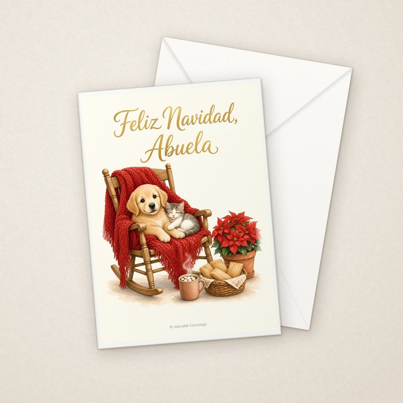 Feliz Navidad, Abuela (NAV-16) greeting card with envelope, Adorable Greeting Cards by Melon Glow Books