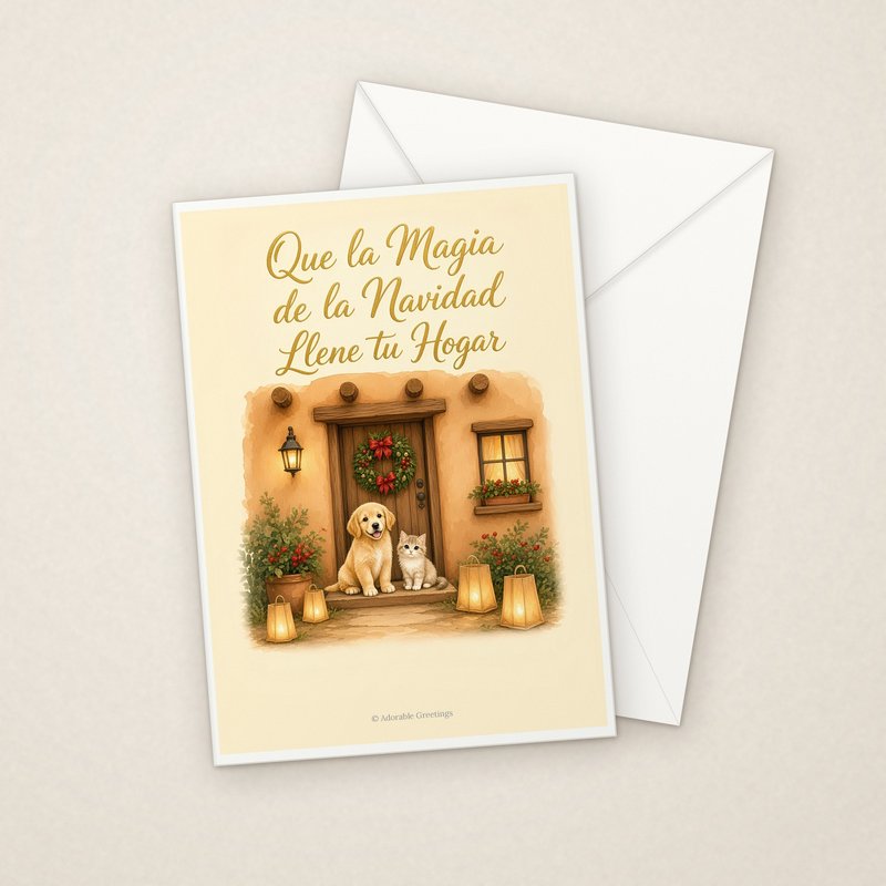 Que la Magia de la Navidad Llene tu Hogar (NAV-18) greeting card with envelope, Adorable Greeting Cards by Melon Glow Books