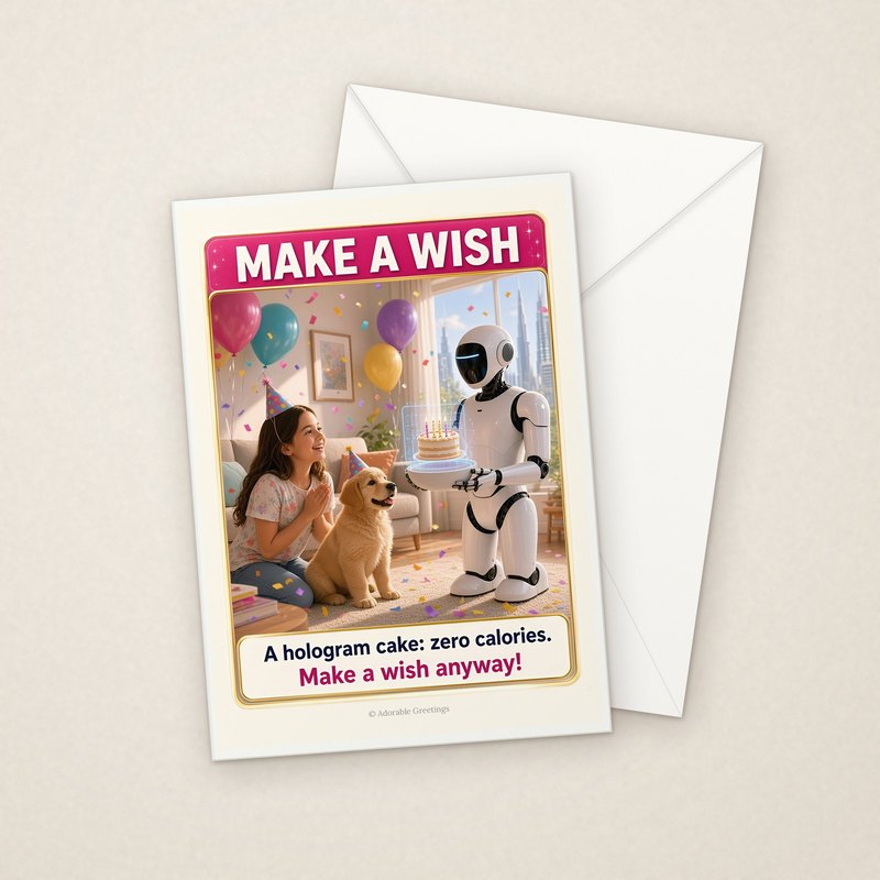 Make a Wish (NTBD-01) greeting card with envelope, Adorable Greeting Cards by Melon Glow Books