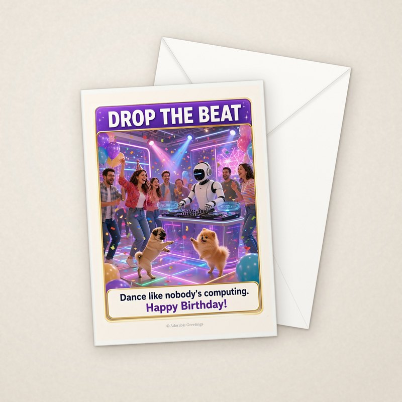 Drop the Beat (NTBD-04) greeting card with envelope, Adorable Greeting Cards by Melon Glow Books