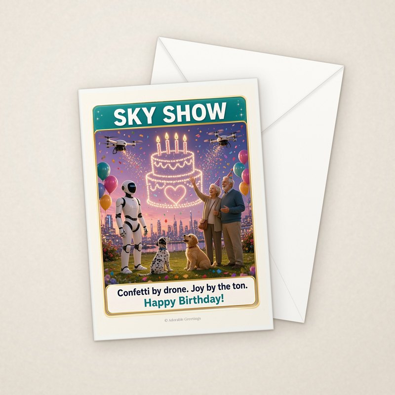 Sky Show (NTBD-05) greeting card with envelope, Adorable Greeting Cards by Melon Glow Books