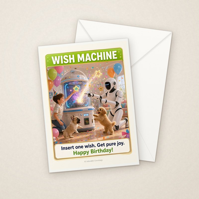 Wish Machine (NTBD-07) greeting card with envelope, Adorable Greeting Cards by Melon Glow Books