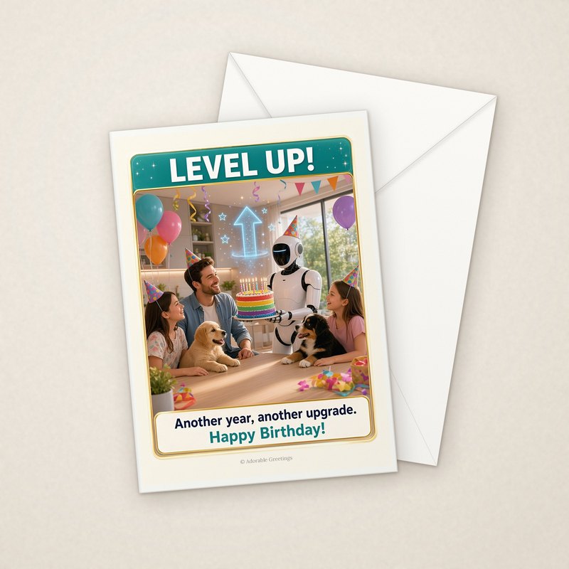 Level Up! (NTBD-09) greeting card with envelope, Adorable Greeting Cards by Melon Glow Books