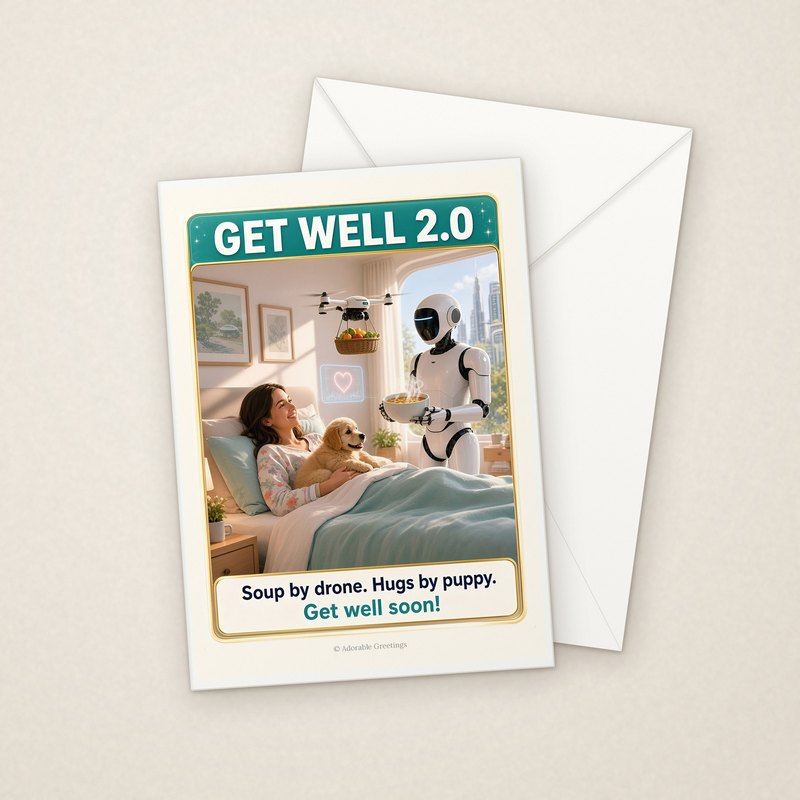 Get Well 2.0 (NTGW-01) greeting card with envelope, Adorable Greeting Cards by Melon Glow Books