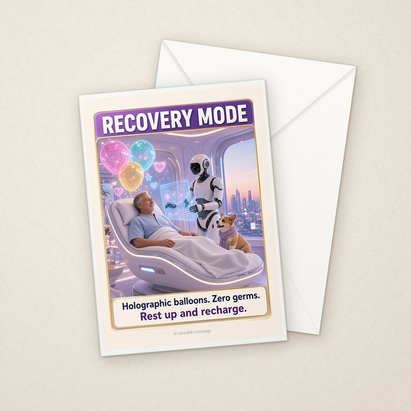 Recovery Mode (NTGW-02) greeting card with envelope, Adorable Greeting Cards by Melon Glow Books