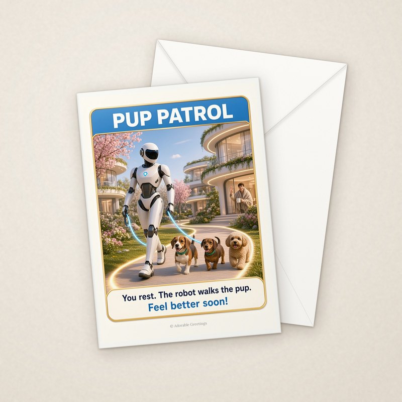 Pup Patrol (NTGW-03) greeting card with envelope, Adorable Greeting Cards by Melon Glow Books
