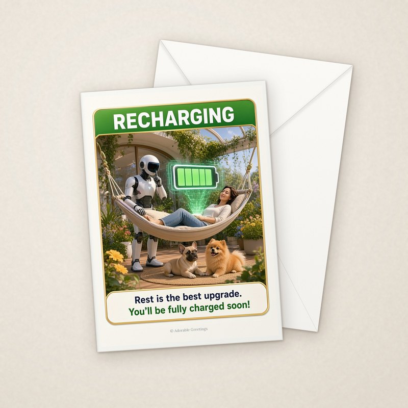 Recharging (NTGW-05) greeting card with envelope, Adorable Greeting Cards by Melon Glow Books