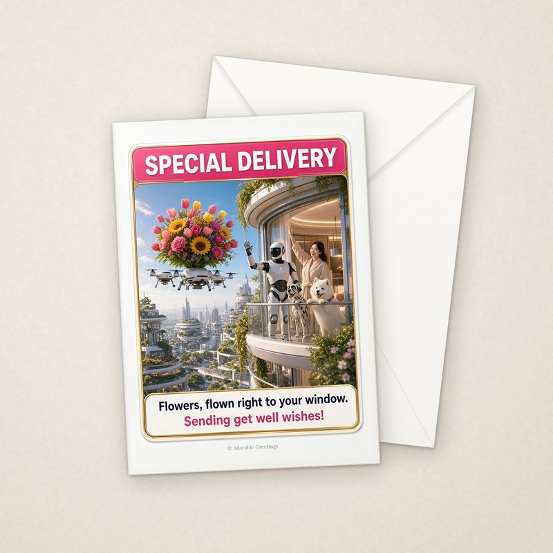 Special Delivery (NTGW-07) greeting card with envelope, Adorable Greeting Cards by Melon Glow Books