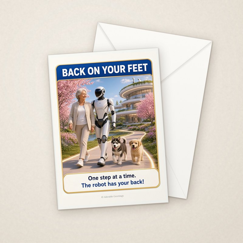 Back on Your Feet (NTGW-09) greeting card with envelope, Adorable Greeting Cards by Melon Glow Books