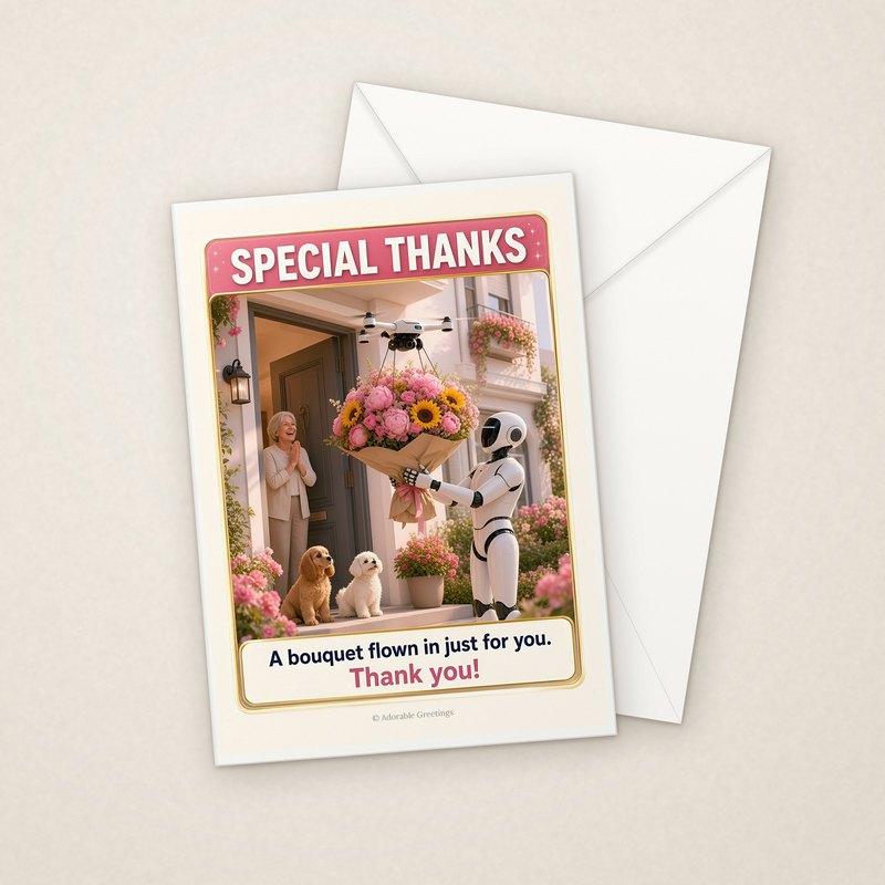 Special Thanks (NTTY-02) greeting card with envelope, Adorable Greeting Cards by Melon Glow Books
