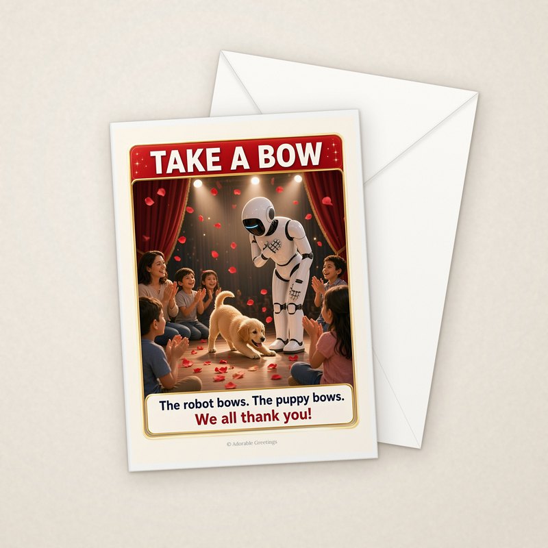 Take a Bow (NTTY-04) greeting card with envelope, Adorable Greeting Cards by Melon Glow Books