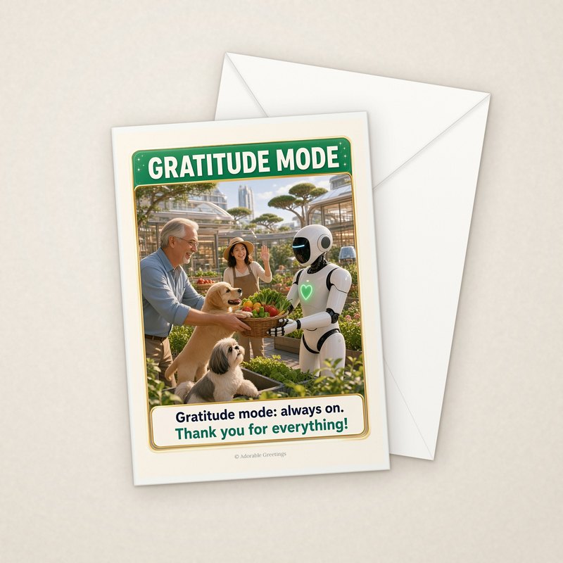 Gratitude Mode (NTTY-05) greeting card with envelope, Adorable Greeting Cards by Melon Glow Books