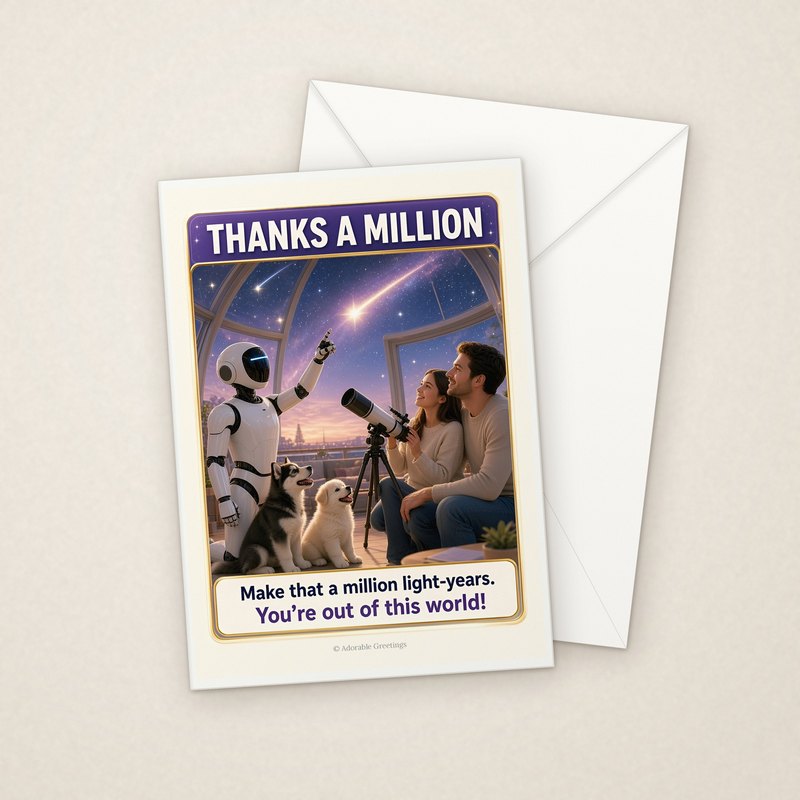 Thanks a Million (NTTY-06) greeting card with envelope, Adorable Greeting Cards by Melon Glow Books