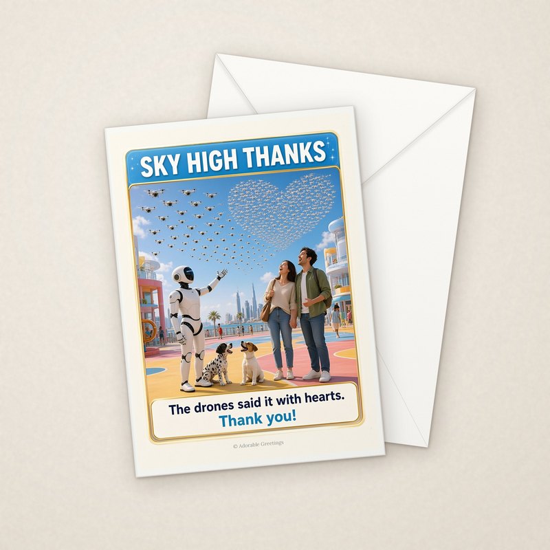 Sky High Thanks (NTTY-07) greeting card with envelope, Adorable Greeting Cards by Melon Glow Books