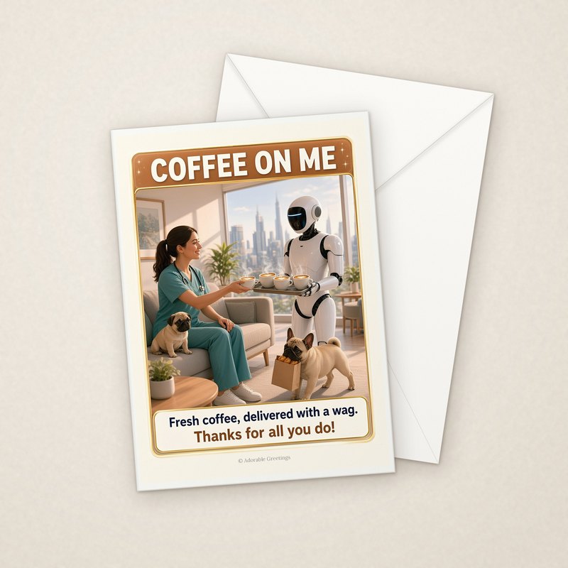 Coffee on Me (NTTY-08) greeting card with envelope, Adorable Greeting Cards by Melon Glow Books