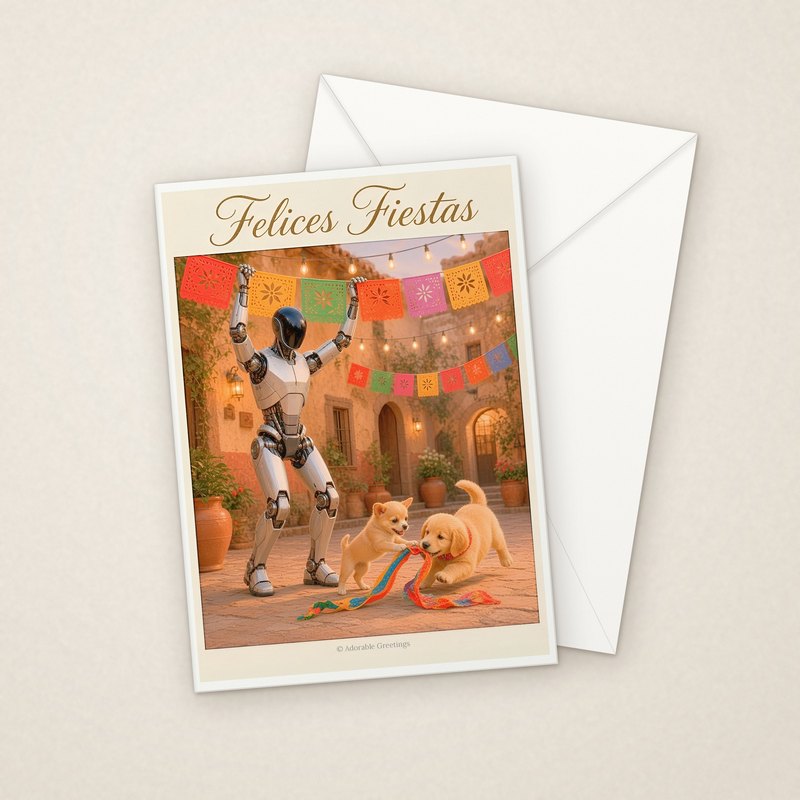 Felices Fiestas (RNAV-02) greeting card with envelope, Adorable Greeting Cards by Melon Glow Books