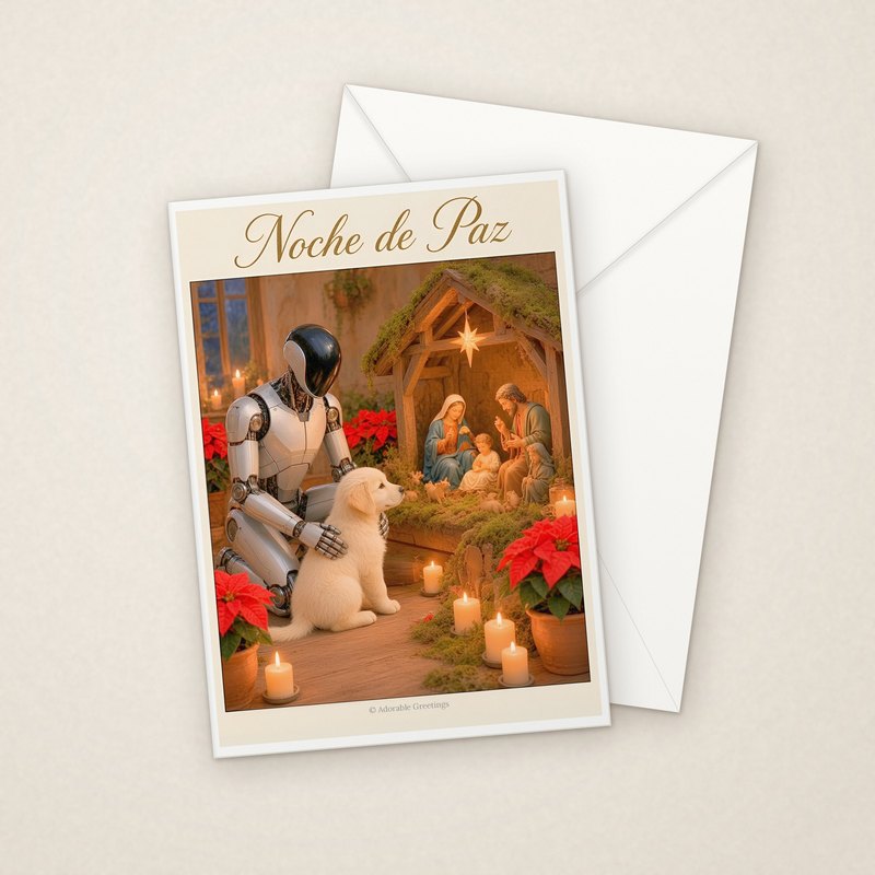 Noche de Paz (RNAV-04) greeting card with envelope, Adorable Greeting Cards by Melon Glow Books