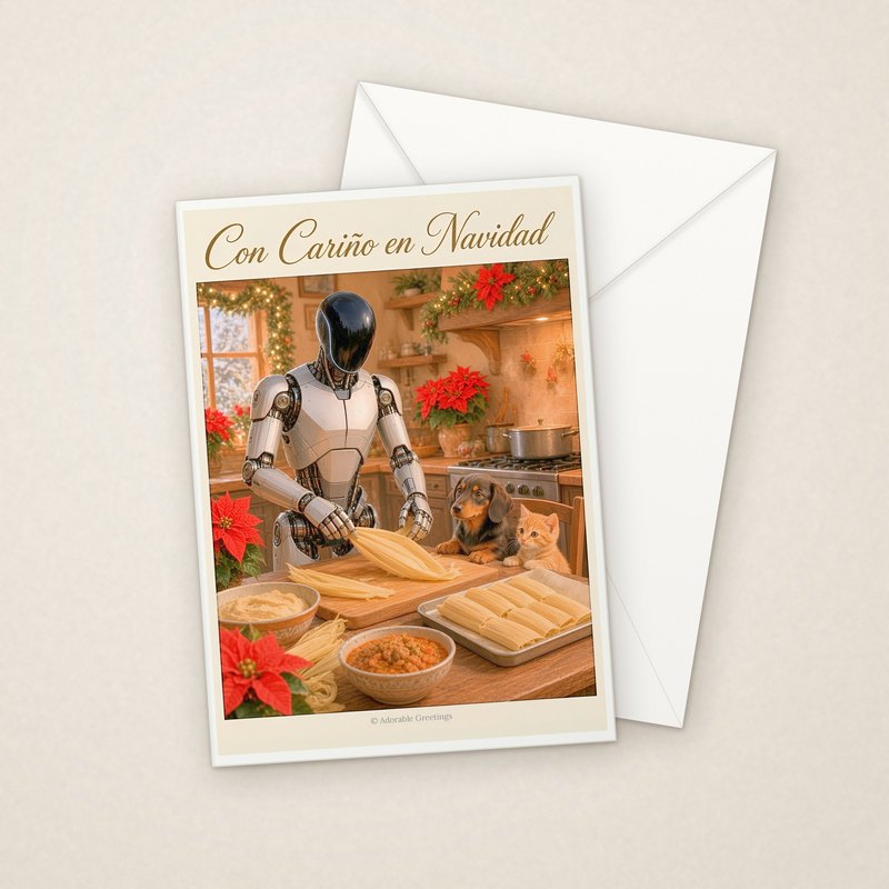 Con Cariño en Navidad (RNAV-06) greeting card with envelope, Adorable Greeting Cards by Melon Glow Books