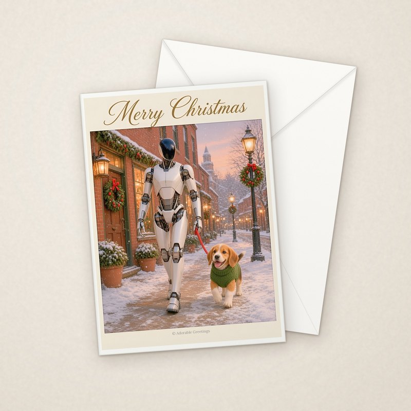 Merry Christmas (RXM-01) greeting card with envelope, Adorable Greeting Cards by Melon Glow Books