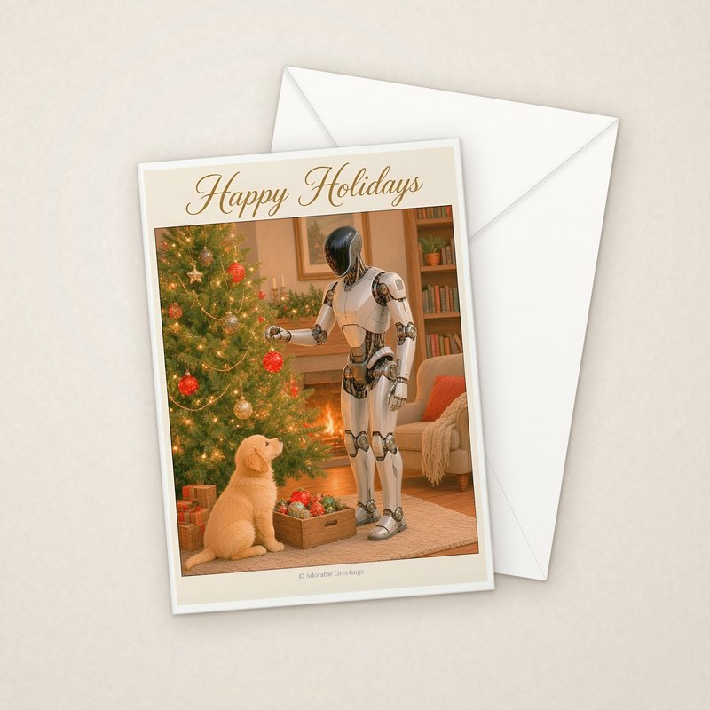Happy Holidays (RXM-02) greeting card with envelope, Adorable Greeting Cards by Melon Glow Books
