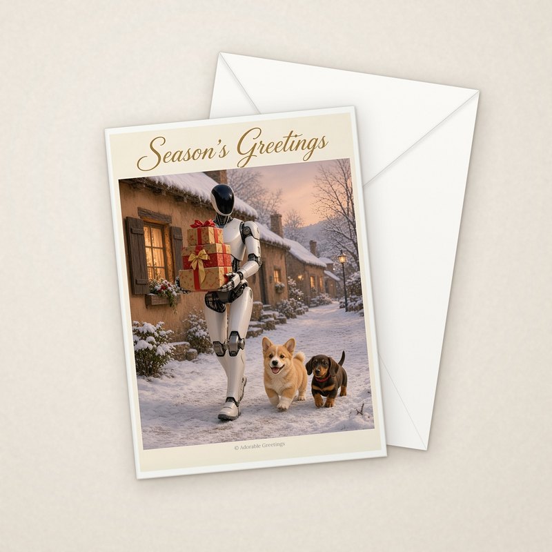 Season's Greetings (RXM-03) greeting card with envelope, Adorable Greeting Cards by Melon Glow Books