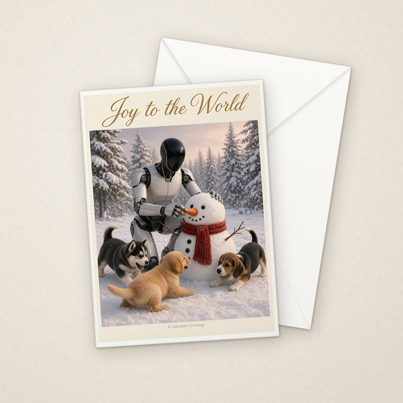 Joy to the World (RXM-05) greeting card with envelope, Adorable Greeting Cards by Melon Glow Books