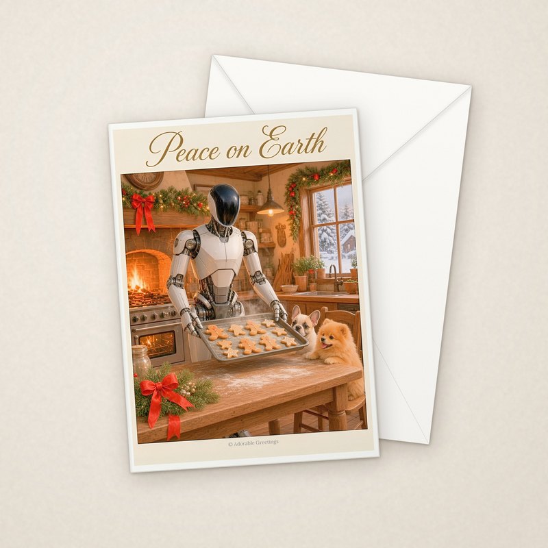 Peace on Earth (RXM-06) greeting card with envelope, Adorable Greeting Cards by Melon Glow Books