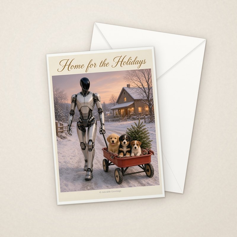 Home for the Holidays (RXM-08) greeting card with envelope, Adorable Greeting Cards by Melon Glow Books