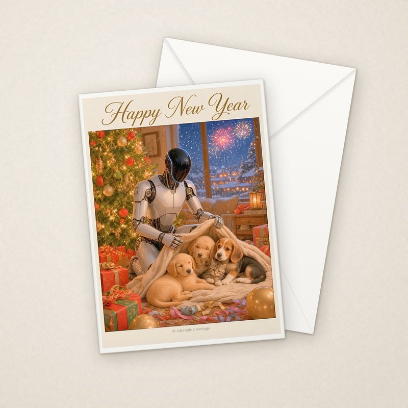 Happy New Year (RXM-09) greeting card with envelope, Adorable Greeting Cards by Melon Glow Books