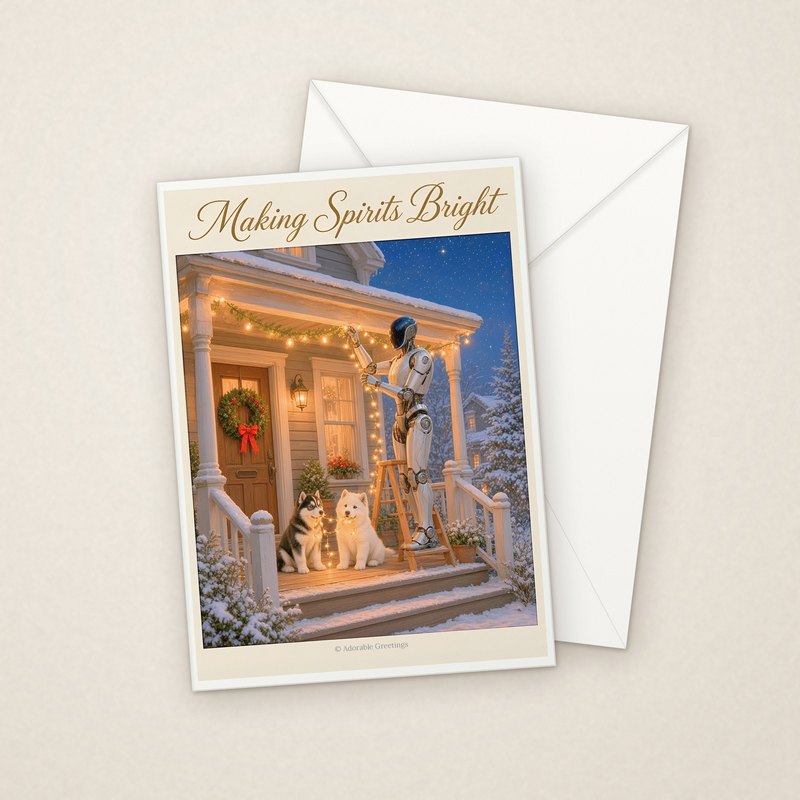 Making Spirits Bright (RXM-10) greeting card with envelope, Adorable Greeting Cards by Melon Glow Books