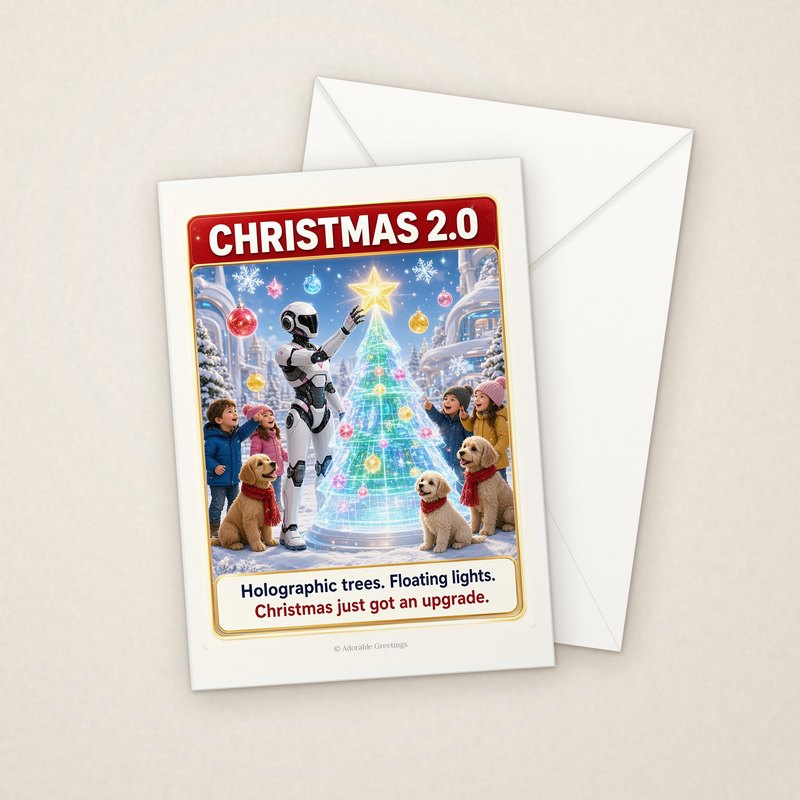 Christmas 2.0 (RXM-11) greeting card with envelope, Adorable Greeting Cards by Melon Glow Books