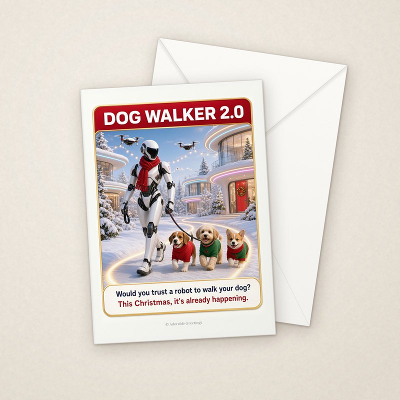 Dog Walker 2.0 (RXM-12) greeting card with envelope, Adorable Greeting Cards by Melon Glow Books