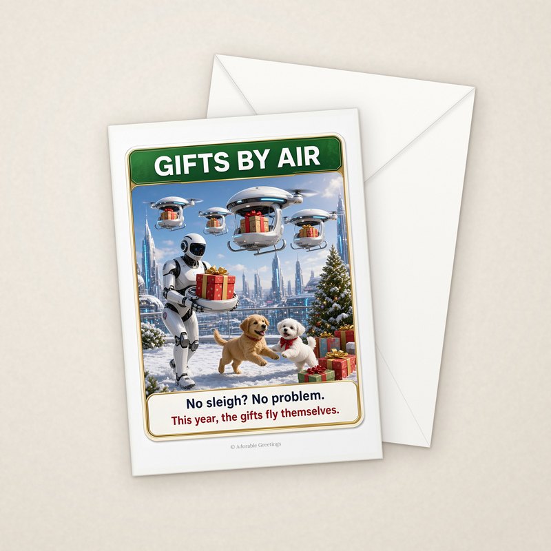 Gifts by Air (RXM-13) greeting card with envelope, Adorable Greeting Cards by Melon Glow Books