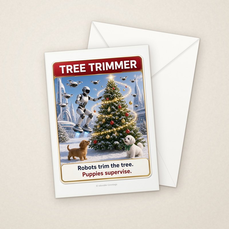 Tree Trimmer (RXM-14) greeting card with envelope, Adorable Greeting Cards by Melon Glow Books