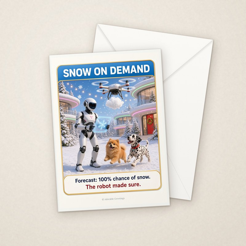Snow on Demand (RXM-18) greeting card with envelope, Adorable Greeting Cards by Melon Glow Books